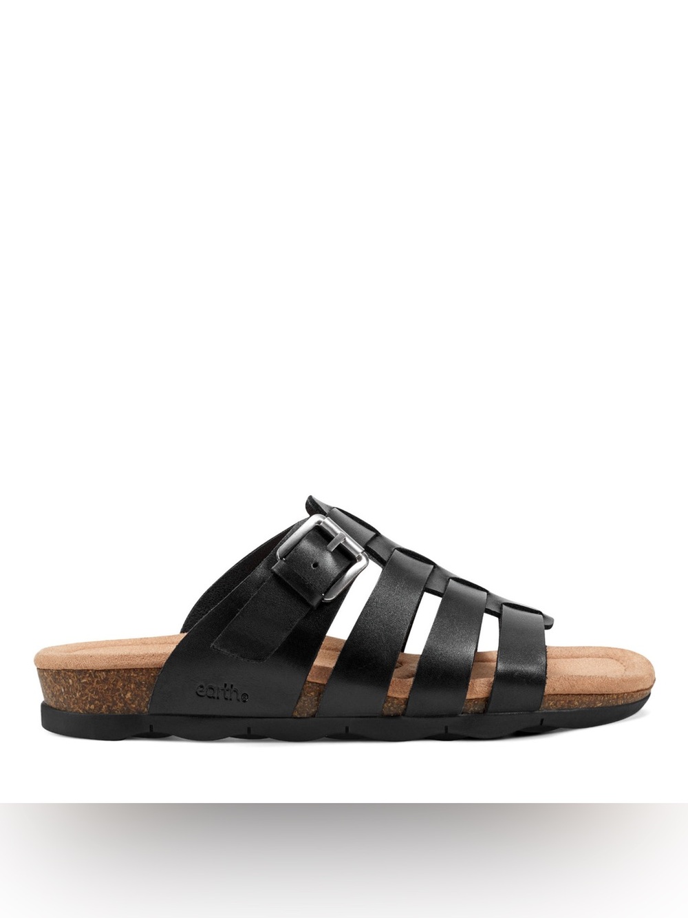 Earth Black teresa fisherman Leather Slide Sandal with Buckle nib sz 6.5m